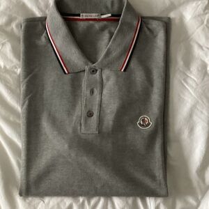 Moncler Grey Polo with Red, White & Blue Collar Trim.
